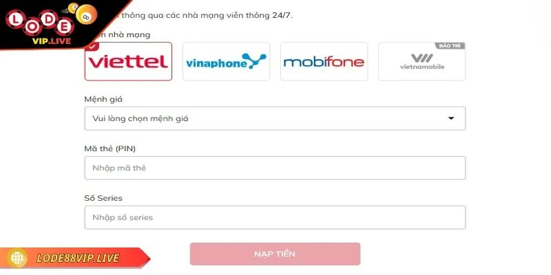 Nạp tiền Lode88 để hòa mình vào không khí cá cược sôi động 2 Nạp tiền Lode88 qua gửi thẻ cào có yêu cầu đơn giản